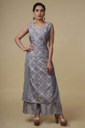 Marble Purple Raw Silk Palazzo Suit