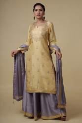 Mustard Yellow Silk Sharara Suit