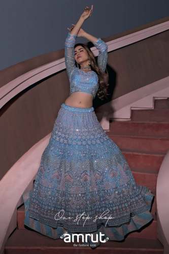 Oceanic Blue Organza Lehenga Choli