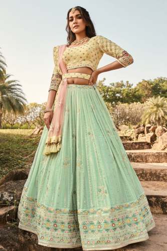 Parkit Green Georgette Indowestern Lehenga