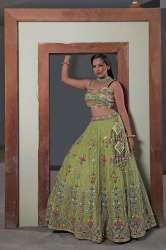Parrot Green Net Lehenga Choli