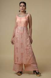 Peach Orange Silk Palazzo Suit