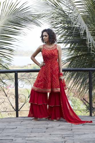 Red Georgette Sharara Suit