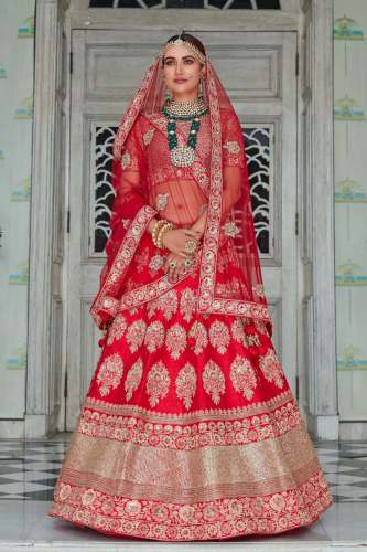 Rose Red Raw Silk Lehenga Choli