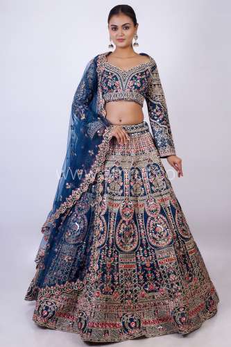 Royal and Majestic Navy Blue Bridal Lehenga by Amrut The Fashion Icon