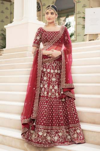 Ruby Red Silk Bridal Lehenga Choli