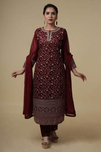 Sand Maroon Silk Salwar Suit