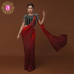 Scarlet Red Lycra Saree