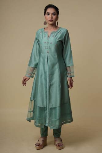 Sea Green Raw Silk Salwar Suit