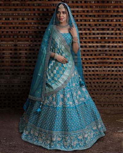 Seafoam Blue Raw Silk Lehenga Choli
