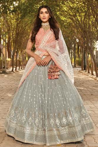Stone Grey Georgette Indowestern Lehenga