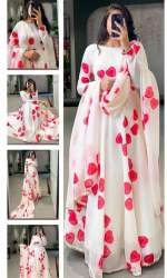 Faux Georgette Heart Print dress and Dupatta 