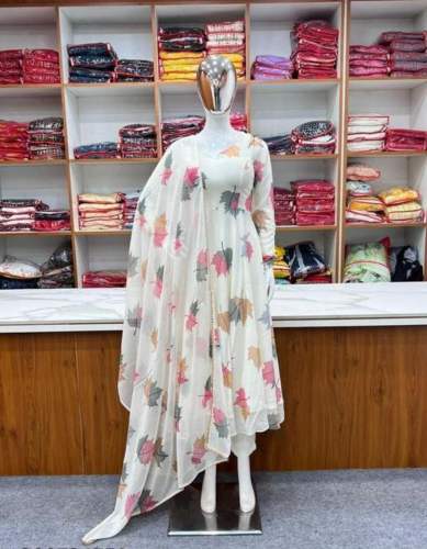 New Arrival Faux Georgette Printed White Dress With Dupatta 