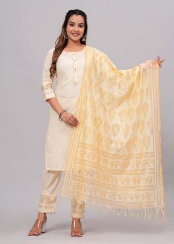 Cotton Rayon Kurta Pant Dupatta Set by pingaksh textile
