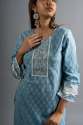 Blue Floral Printed Pure Cotton Kurta with Trousers & With Dupatta thumb 1