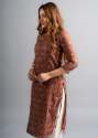 Cotton Printed A-Line Bandhani Kurta - Chocolate Brown thumb 3