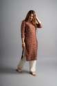 Cotton Printed A-Line Bandhani Kurta - Chocolate Brown thumb 4