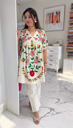 DESIGNER HEAVY COTTON WITH THREAD EMBROIDERY WORK TOP WITH PANT by varmora enterprise