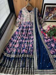 GOOD QUALITY PRINTED HEAVY GEORGETTE GOWN WITH EMBROIDERY WORK AND  DIGITAL PRINTS ALL OVER