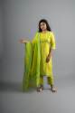 Neon Yellow Cotton Printed Kurta pants with Dupatta  thumb 1
