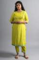 Neon Yellow Cotton Printed Kurta pants with Dupatta  thumb 2