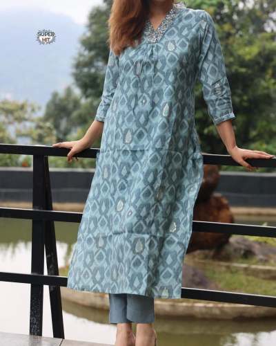 New a line kurti pant sets with beautiful neck katha & Embroidery work