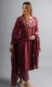 Plum Cotton Printed Kurta pants with Dupatta (Set of 3)