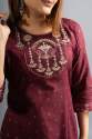 Plum Cotton Printed Kurta pants with Dupatta (Set of 3) thumb 1