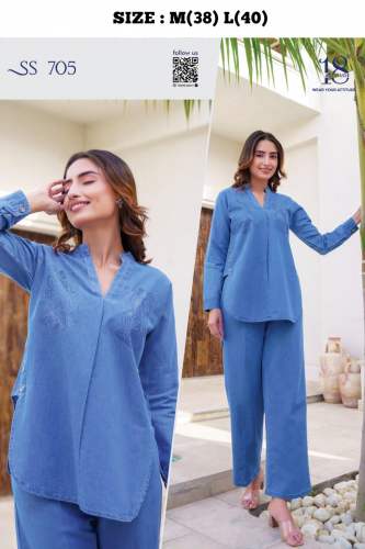 PREMIUM DENIM COTTON BASED CO-ORD SET by varmora enterprise