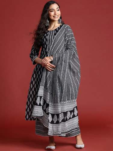 Printed Cotton Kurti Bottom With Dupatta