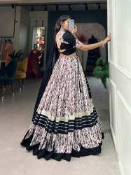 Pure Cotton Printed And Plain Lehenga With Gota Patti Touch Up