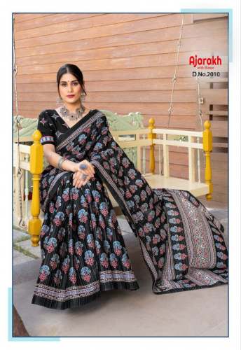 PURE Heavy Malai Cotton Ajarakh printed saree