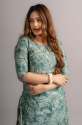 Cotton Printed A-Line Kurta - Rama Green thumb 2