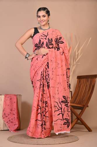 Elegant And Classical Cotton Mulmul Hand Block Print Saree 