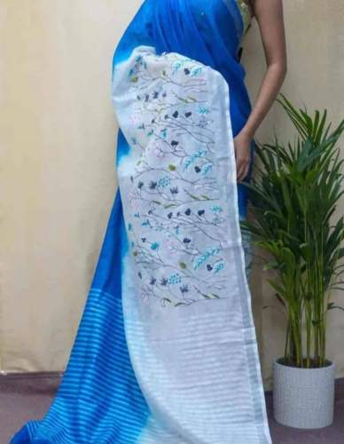 Fancy Hand Embroidery Linen Saree