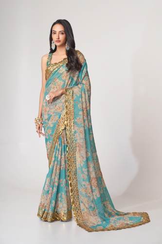 	Embroidery Work Organza Dark Green Saree by amar enterprise