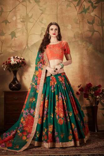 Dark Green Organza lehenga Chol