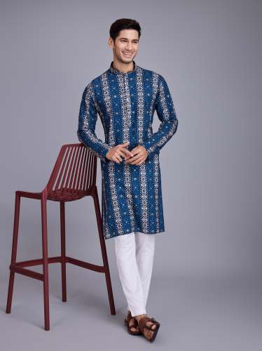 Exclusive  Neavy Blue Rayon Mens Kurta