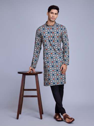 Mens Wear Blue Rayon Kurta