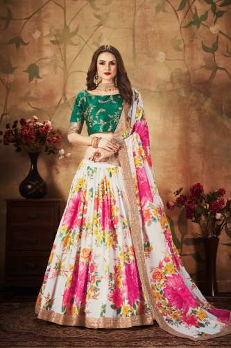 Organza  White Lehenga Choli