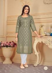 cotton Fabric Foil Print Kurti Pant Set