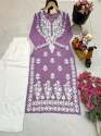 Fancy Rayon Cotton Chikan Kari work Kurti With Palazzo thumb 2