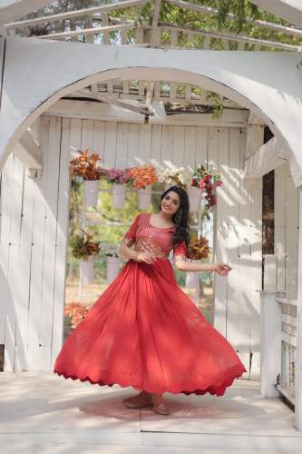Faux Blooming  Embroidery Zari Sequins-work Gown