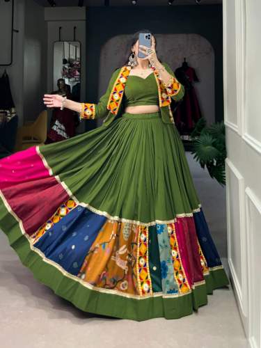 Navratri Wear Pure Rayon Printed And Gamthi Patch Work Lehenga Choli With koti