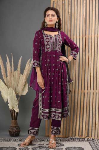 New Heavy Rayon 14 kg Maroon Ready Made Suit 