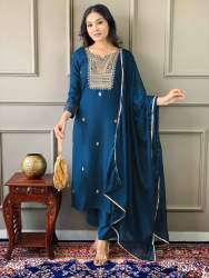 Party Wear Style 14kg Heavy Rayon Embroidery Ready Made Suit
