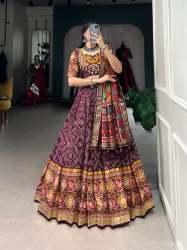 Royal Shade Beautifully Printed  Tussar Silk  Bandhej And Patola Print Lehenga
