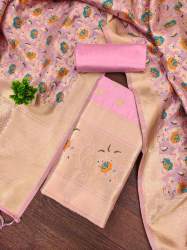 BABY PINK BANARASI SILK UNSTICH SUIT
