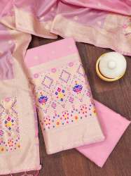  BABYPINK BANARASI SILK UNSTICH SUIT