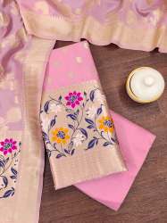  BABYPINK BANARASI SILK UNSTICHED  SUIT